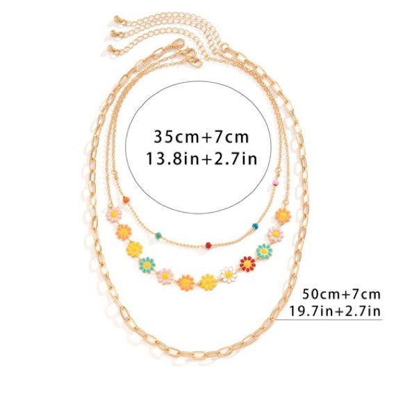 3 Piece Layered Flower Gold Tone Chain Fashion Necklaces NK01 - Picture 3 of 6